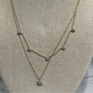 Stella & Dot Gold Double-Layer Star Necklace with Crystal Accents 2 in 1
